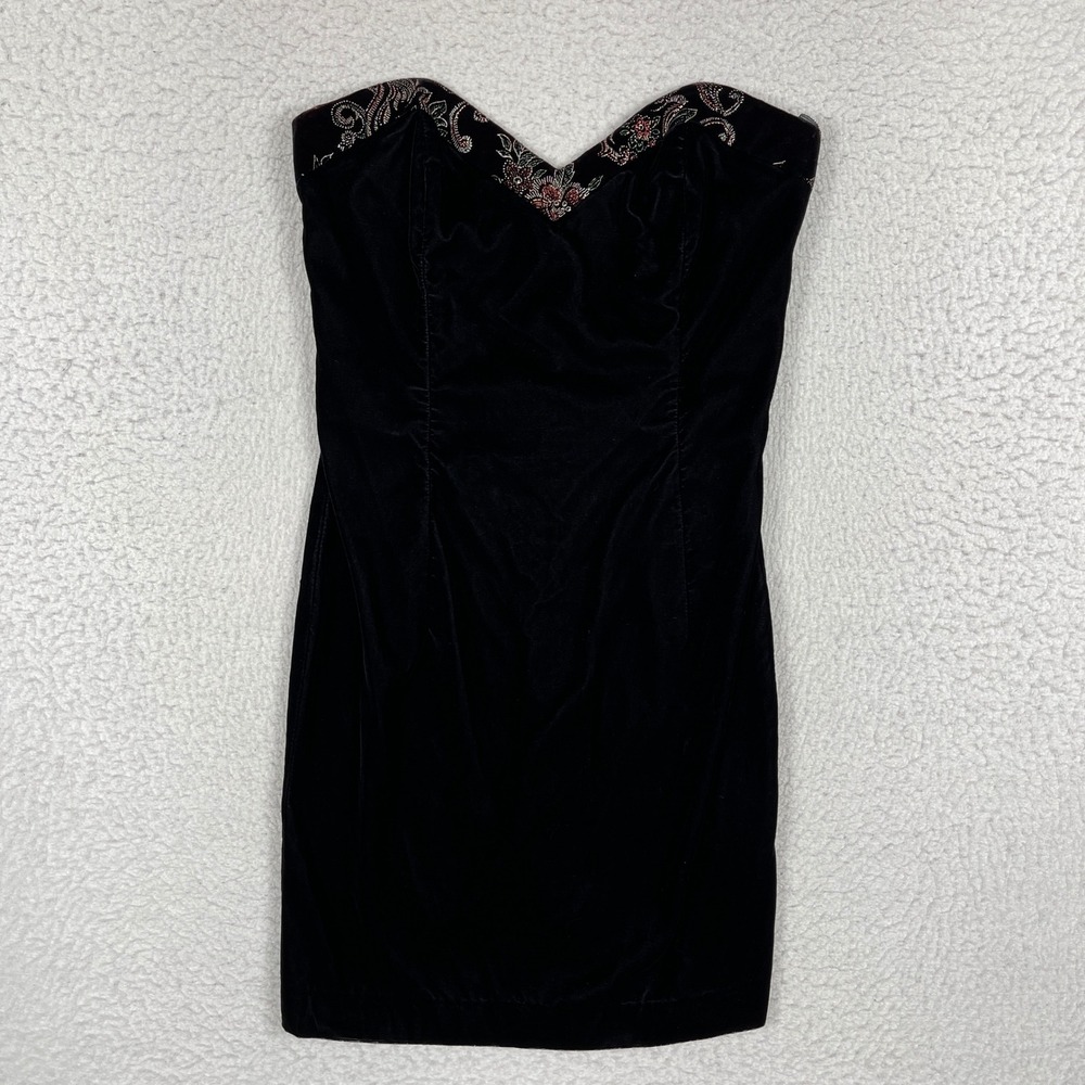 Scott McClintock Dress Womens 10 Black Velvet Beaded Sweetheart Vintage Mini LBD
